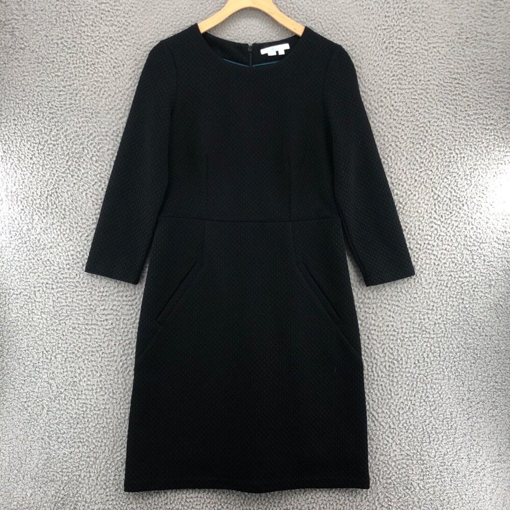 Boden Dress Womens 6 Agnes Black Sheath Jacquard Knit Mini Modest Pocket Stretch